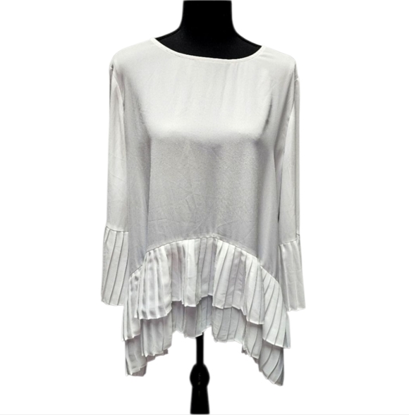 Simply Vera Vera Wang Tops - Simply Vera Semi Sheer White Pleated Ruffle Hem & Sleeve Blouse Size XL
